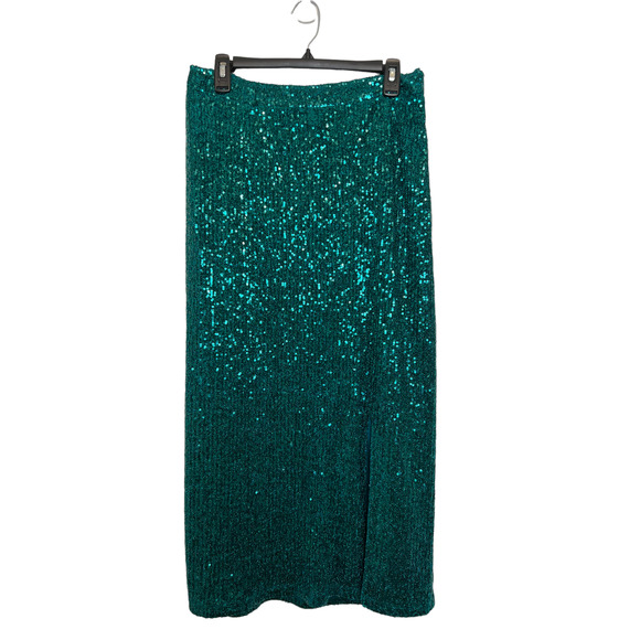 Maeve Anthropologie Alicia Sequin Midi Skirt Turquoise - Size M - Picture 2 of 10
